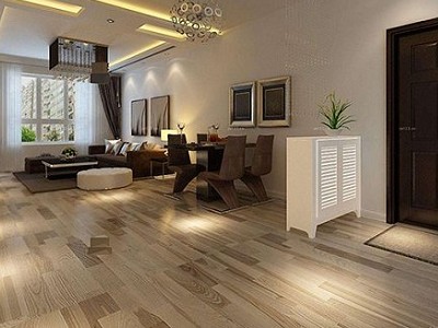 台中石塑地板安裝完成的臥室，呈現溫馨木紋感